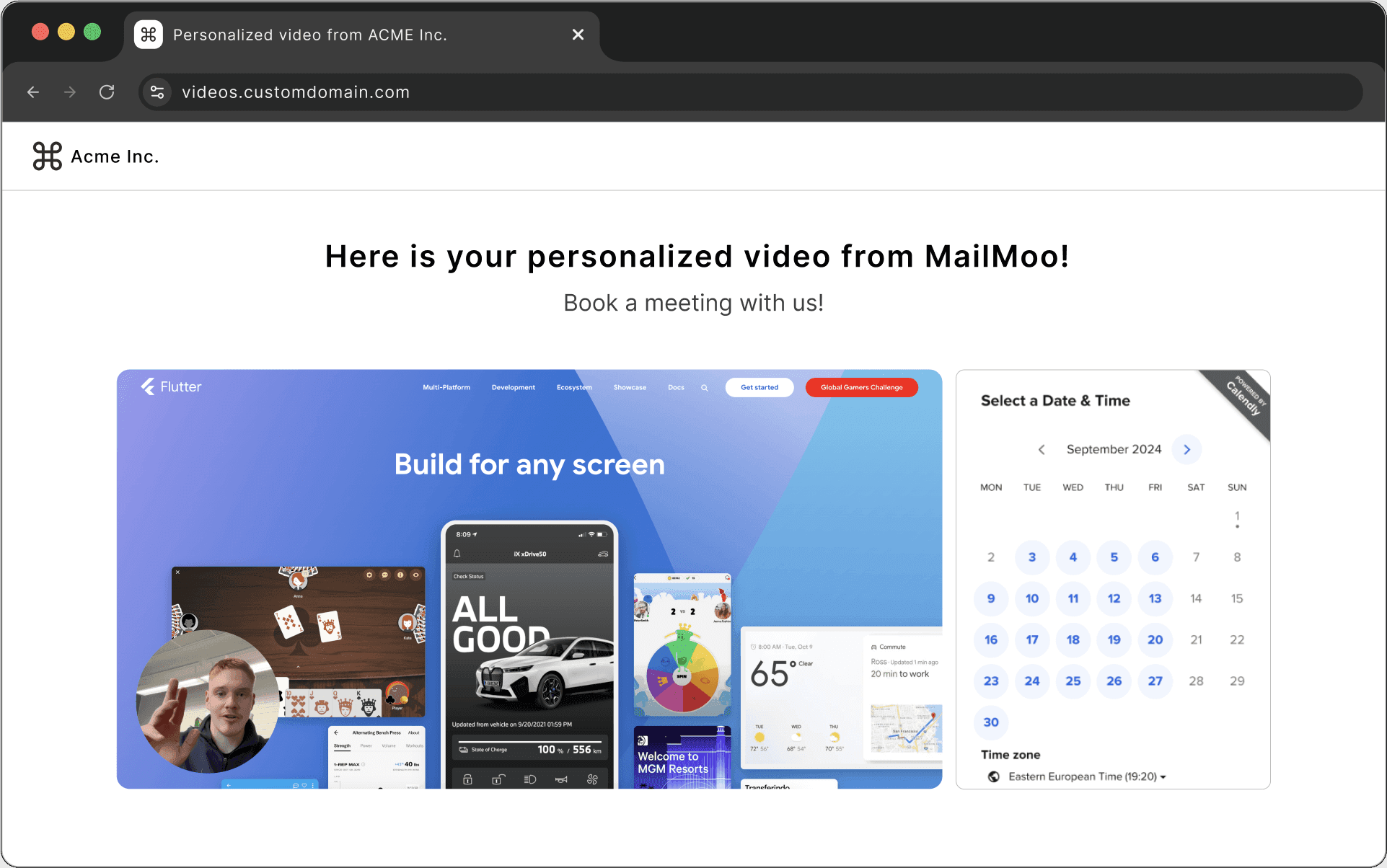 An example of MailMoo's sharing page functionality
